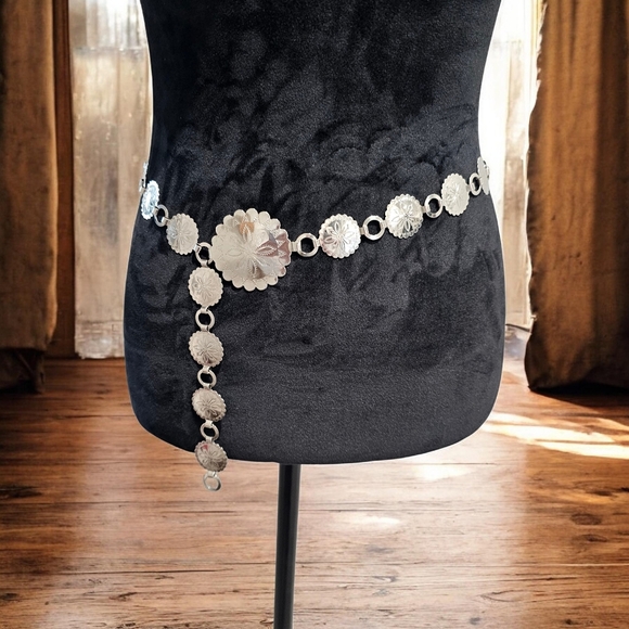 Accessories - Silver Floral Concho Waist Belt - Women's Accessory